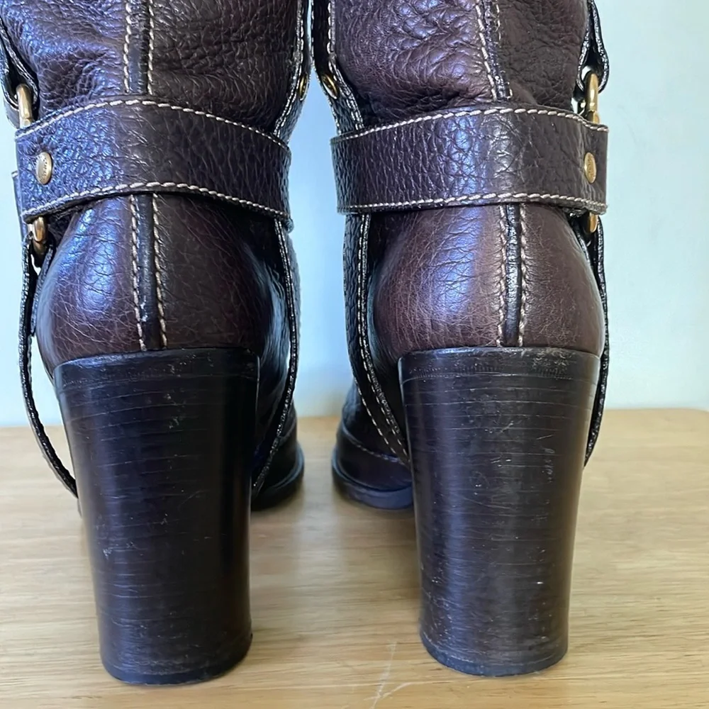🇮🇹 Dolce & Gabbana Chocolate Brown Pebbled Leather High Riding Boots, Size 41 - Picture 11 of 16